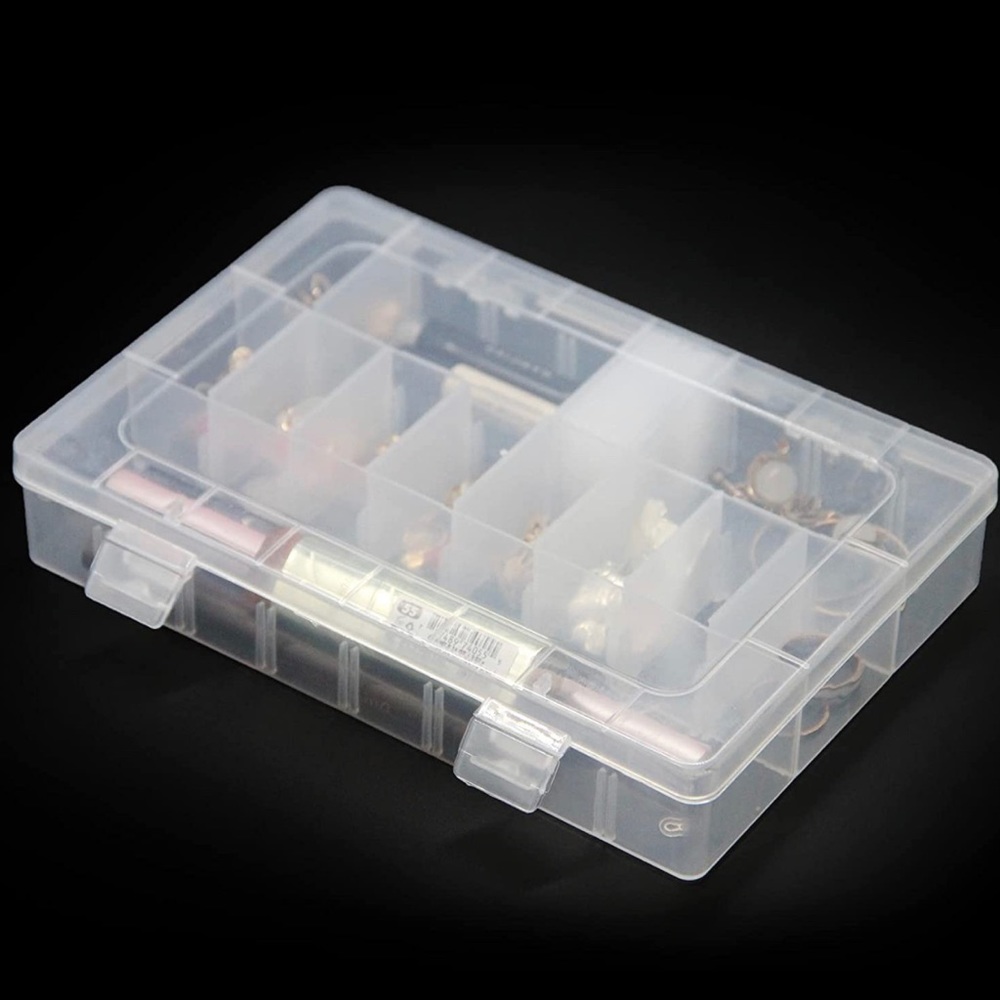 NWT Clear Plastic 18 Removable Compartment Jewelry Organizer Box